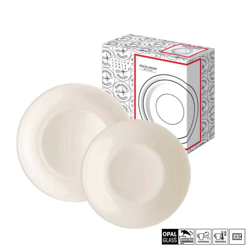 White Moon Bianco Set Piatti Tavola 12 Pezzi Opal Glass - Image 3